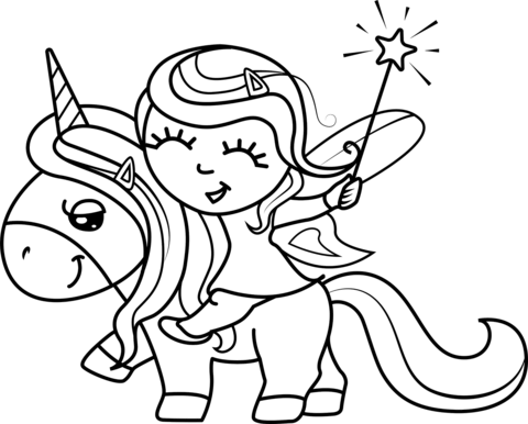 Fairy And Unicorn Coloring Page